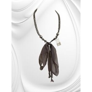 Stein Blye Mixed Media Chiffon Bow Chain Statement Necklace Long Full 22" Length
